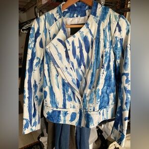 Leather Blue and White Women's Jacket